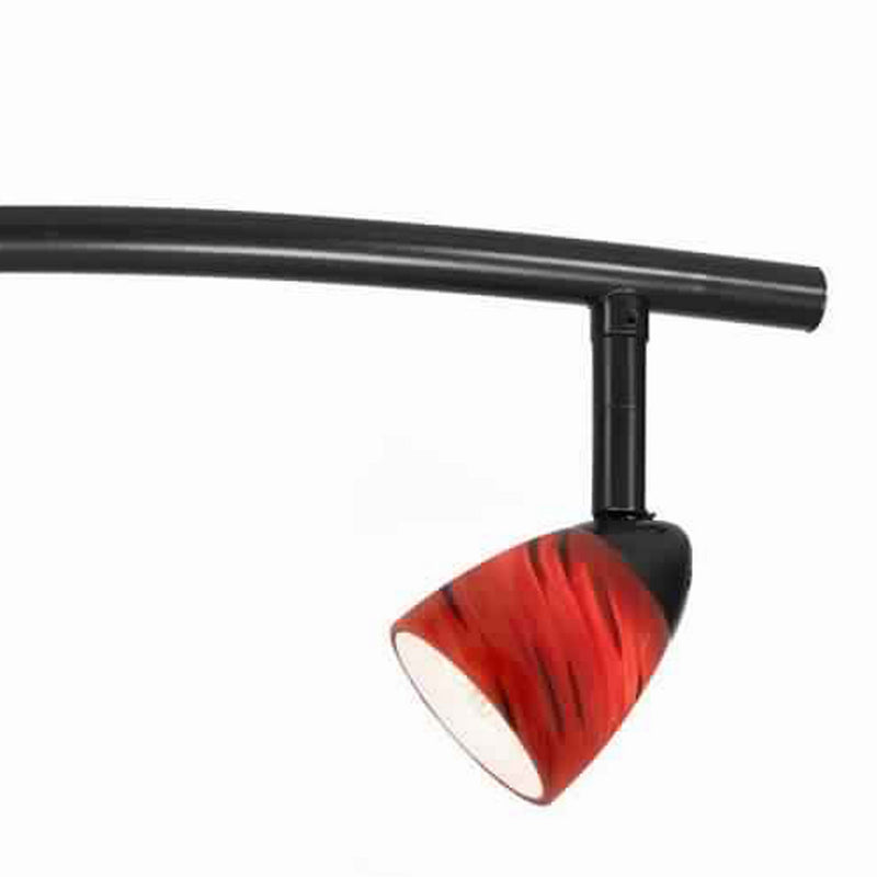 3 Light 120V Metal Track Light Fixture with Glass Shade Black and Red-zoom-