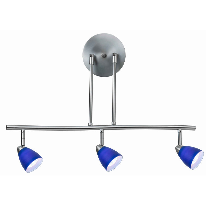 3 Light 120V Metal Track Light Fixture with Glass Shade Silver and Blue-zoom-