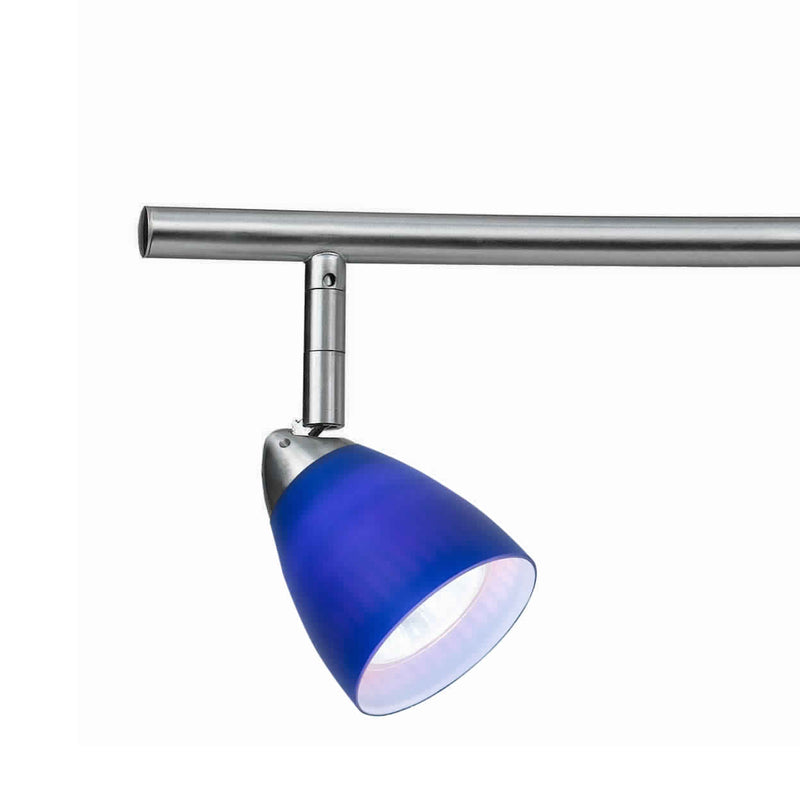 3 Light 120V Metal Track Light Fixture with Glass Shade Silver and Blue-zoom-