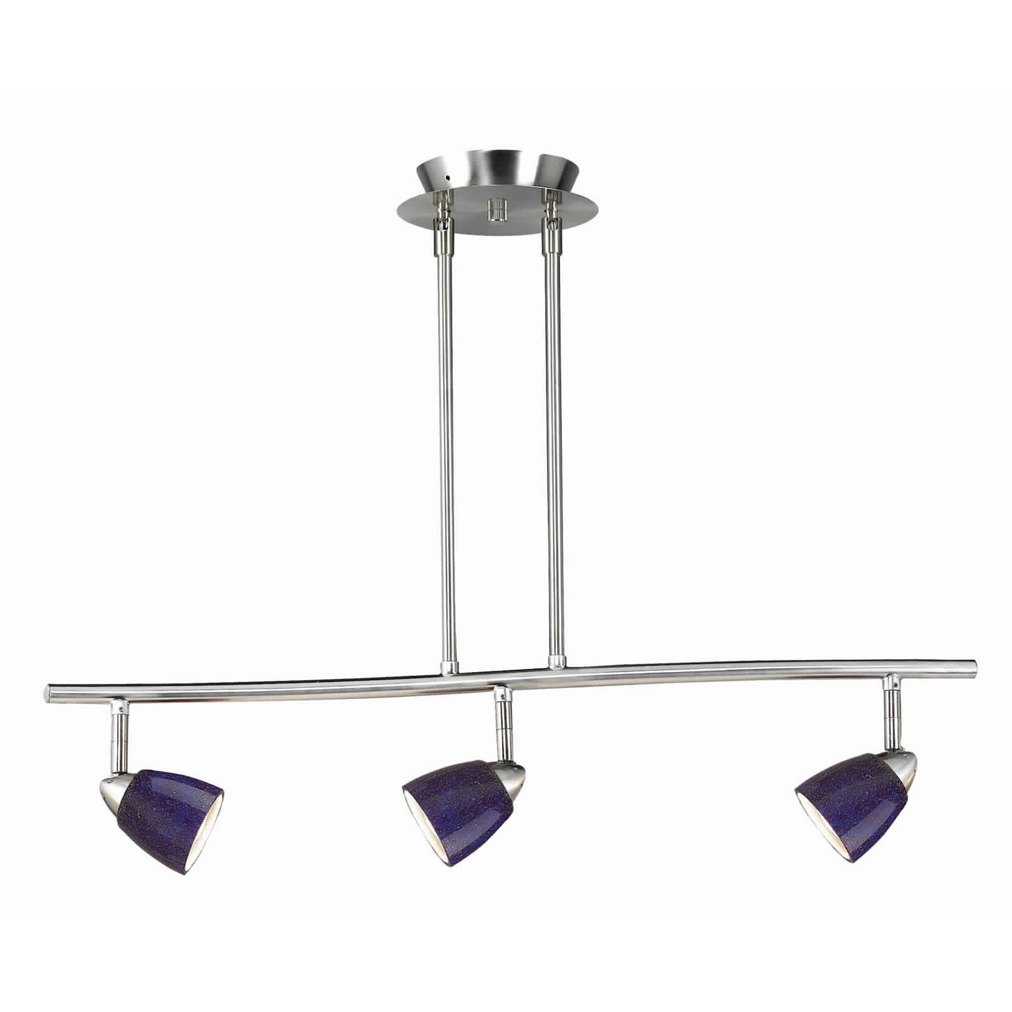3 Light 120V Metal Track Light Fixture with Glass Shade Blue and Silver-zoom-1