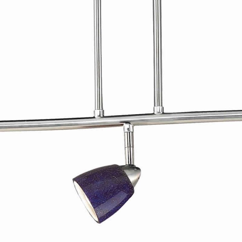 3 Light 120V Metal Track Light Fixture with Glass Shade Blue and Silver-zoom-