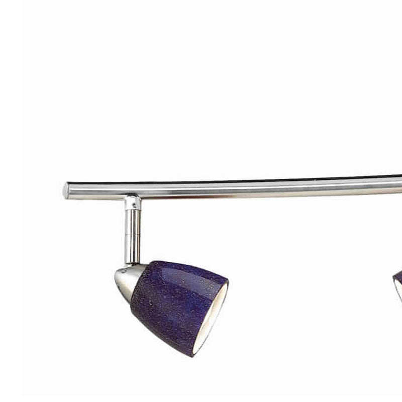 3 Light 120V Metal Track Light Fixture with Glass Shade Blue and Silver-zoom-