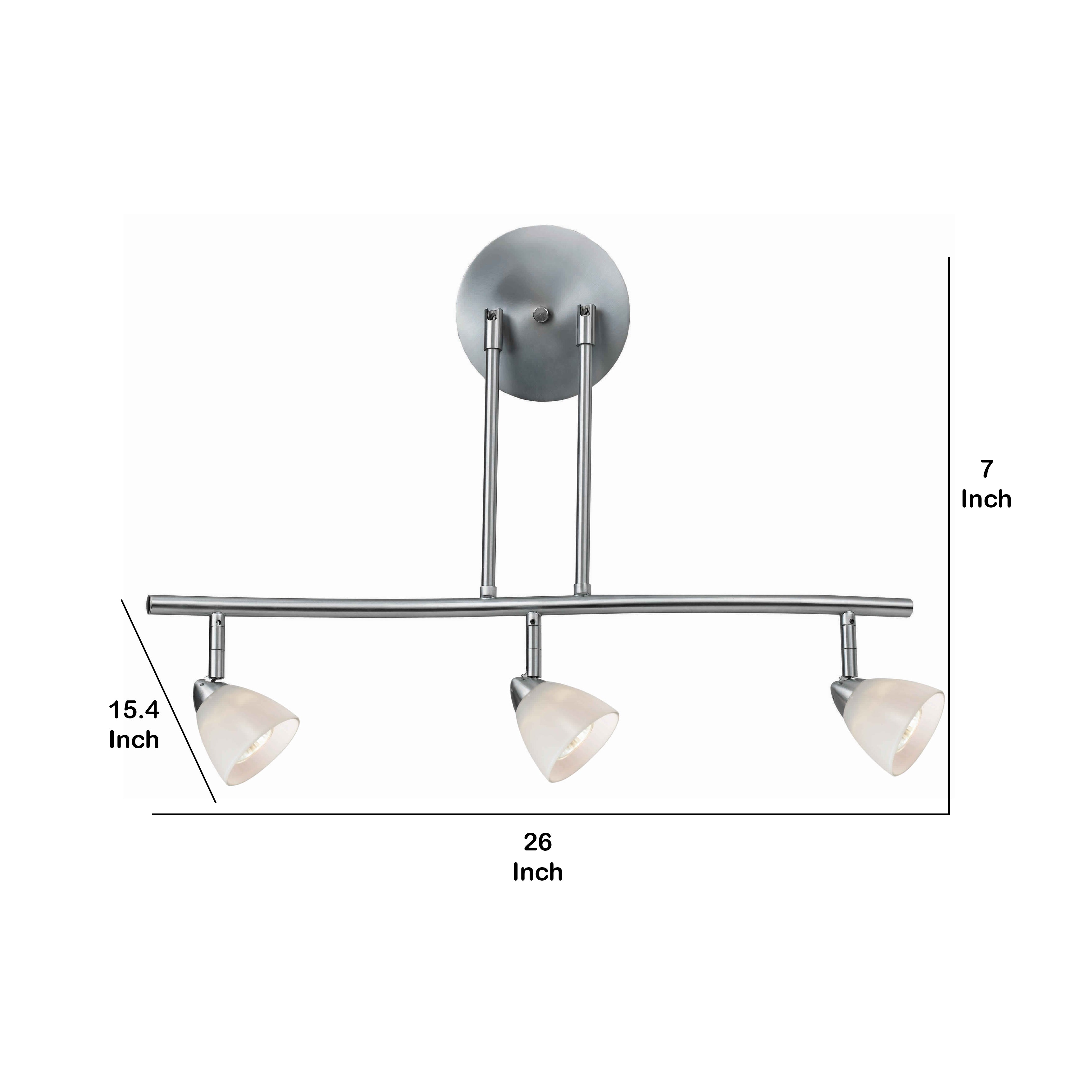 3 Light 120V Metal Track Light Fixture with Glass Shade White and Silver-zoom-5