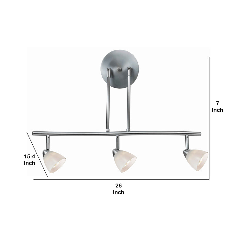 3 Light 120V Metal Track Light Fixture with Glass Shade White and Silver-zoom-