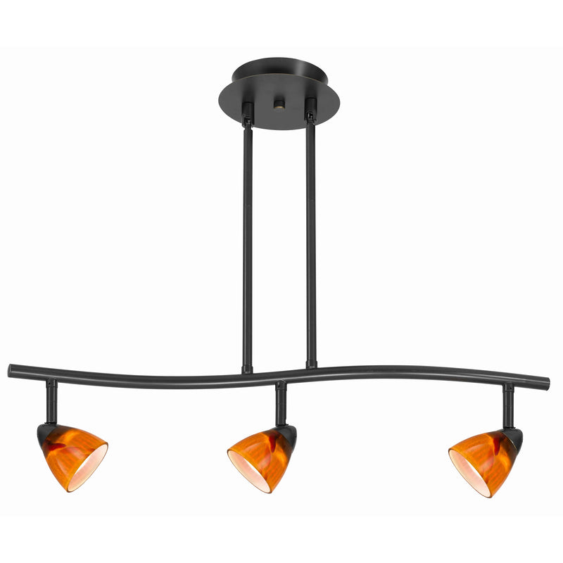 3 Light 120V Metal Track Light Fixture with Glass Shade Black and Orange-zoom-