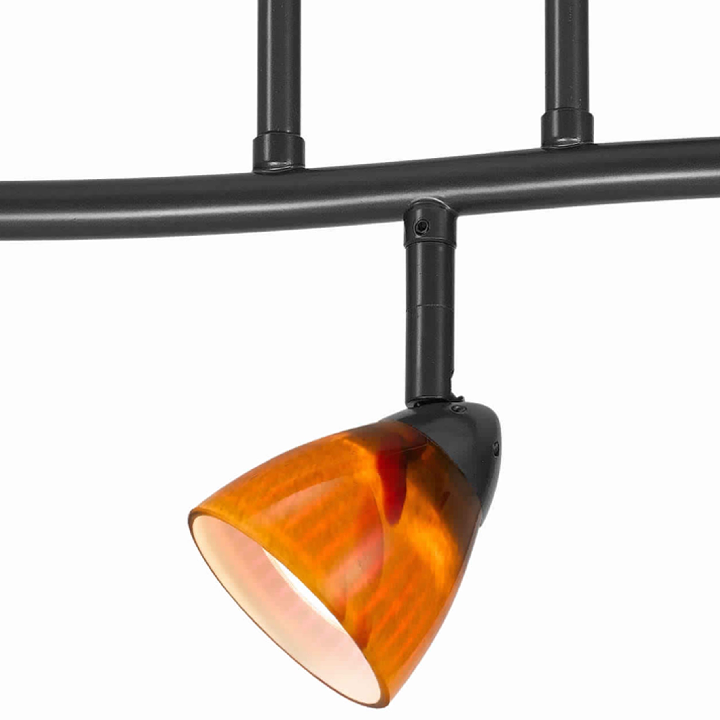 3 Light 120V Metal Track Light Fixture with Glass Shade Black and Orange-zoom-3