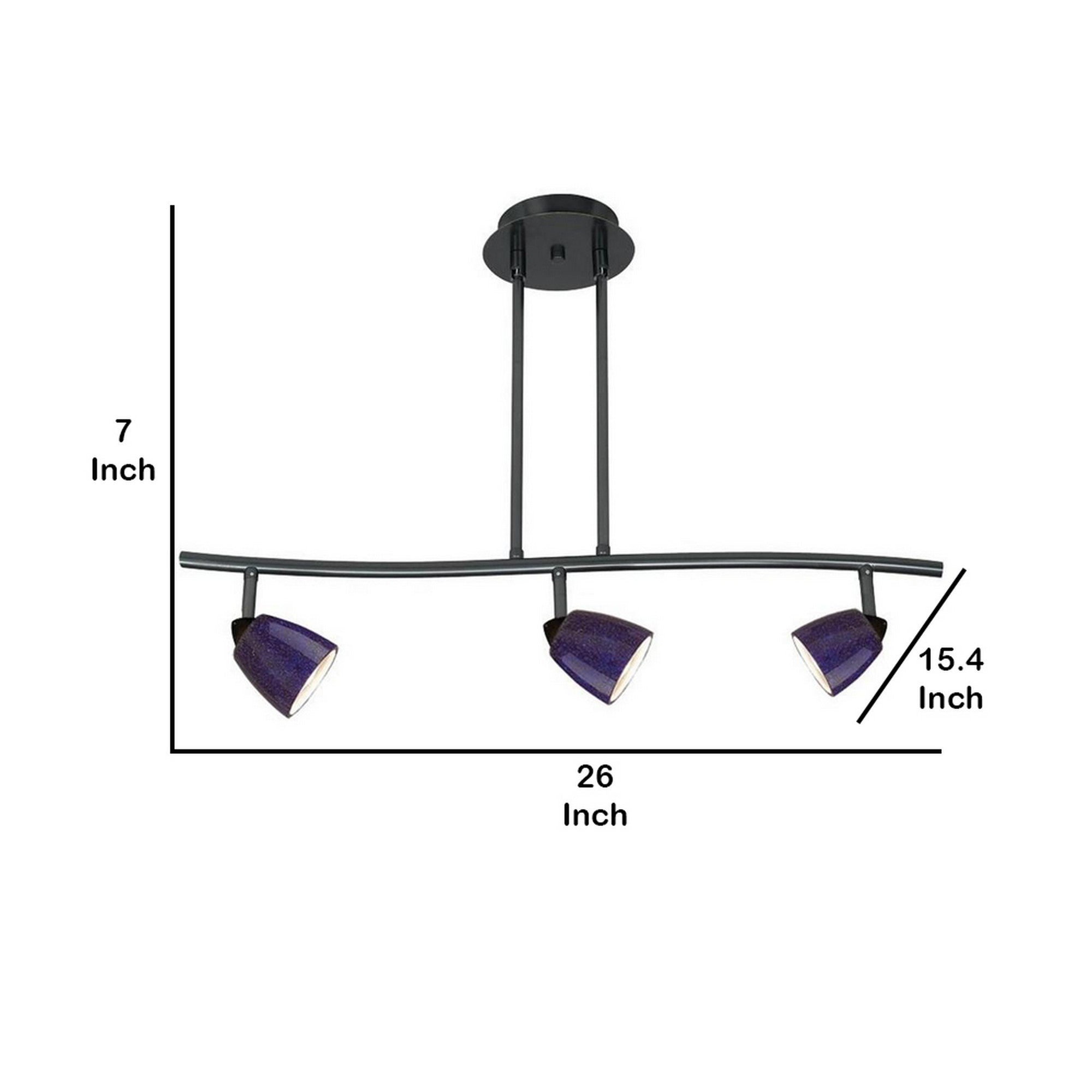 3 Light 120V Metal Track Light Fixture with Glass Shade Black and Blue-zoom-5