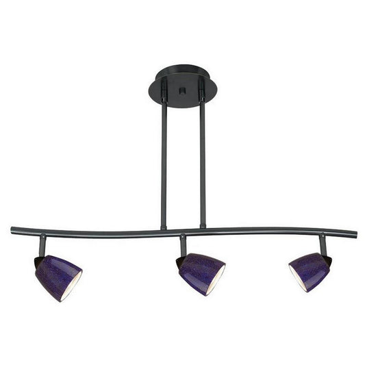 3 Light 120V Metal Track Light Fixture with Glass Shade Black and Blue