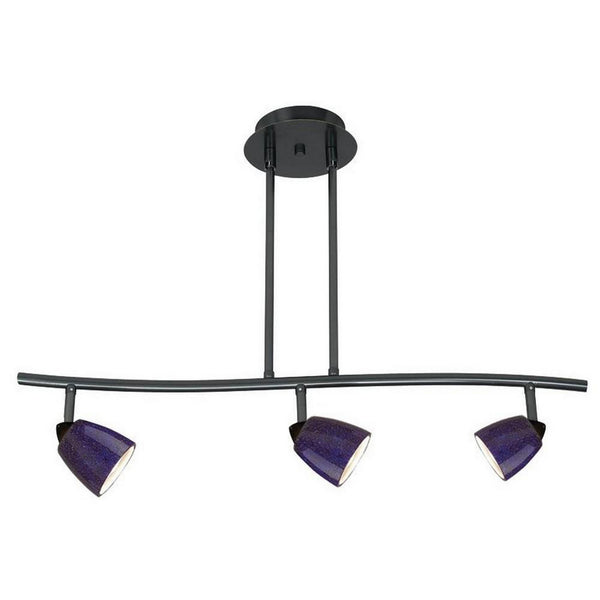 3 Light 120V Metal Track Light Fixture with Glass Shade Black and Blue