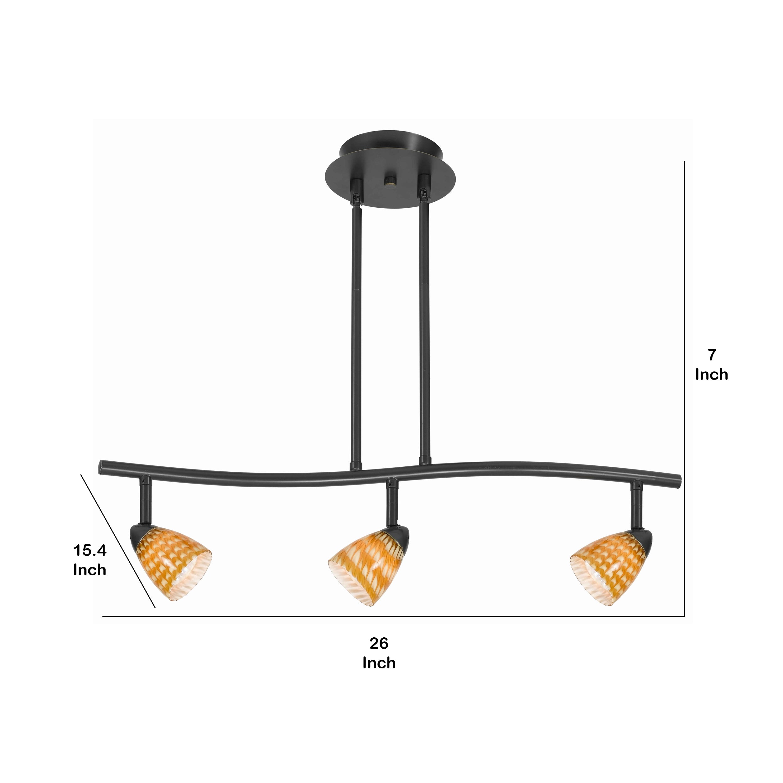 3 Light 120V Metal Track Light Fixture with Glass Shade Black and Yellow-zoom-5