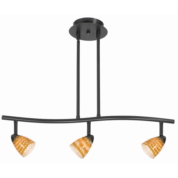 3 Light 120V Metal Track Light Fixture with Glass Shade Black and Yellow