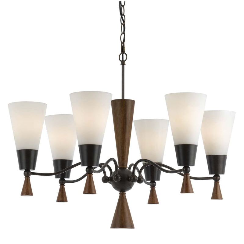 6 Bulb Uplight Chandelier With Glass Shade And Resin Accents white And Brown-zoom-