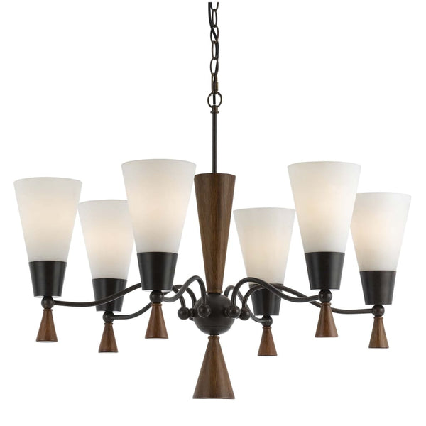 6 Bulb Uplight Chandelier With Glass Shade And Resin Accents white And Brown