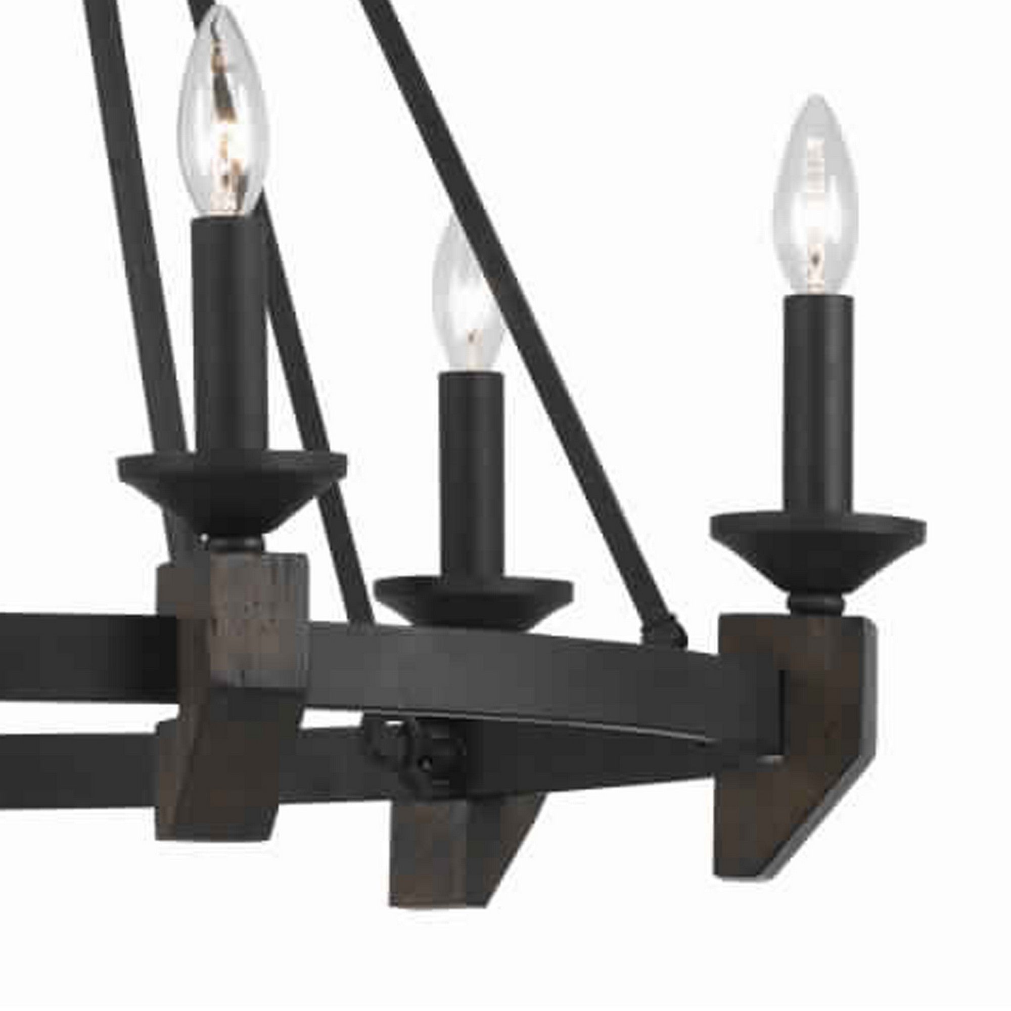 6 Bulb Metal Frame Wagon Wheel Candle Chandelier With Wooden Accents Black-zoom-3