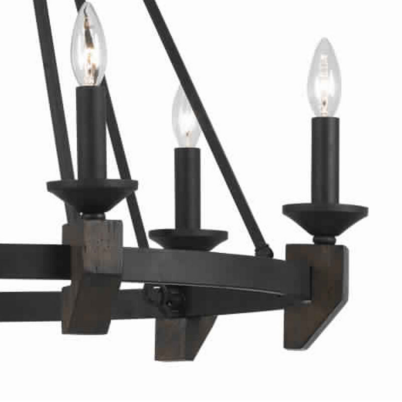 6 Bulb Metal Frame Wagon Wheel Candle Chandelier With Wooden Accents Black-zoom-