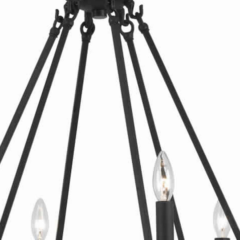 6 Bulb Metal Frame Wagon Wheel Candle Chandelier With Wooden Accents Black-zoom-