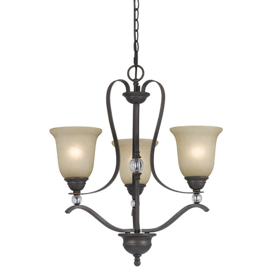3 Bulb Uplight Chandelier With Metal Frame And Glass Shades Gray And Bronze
