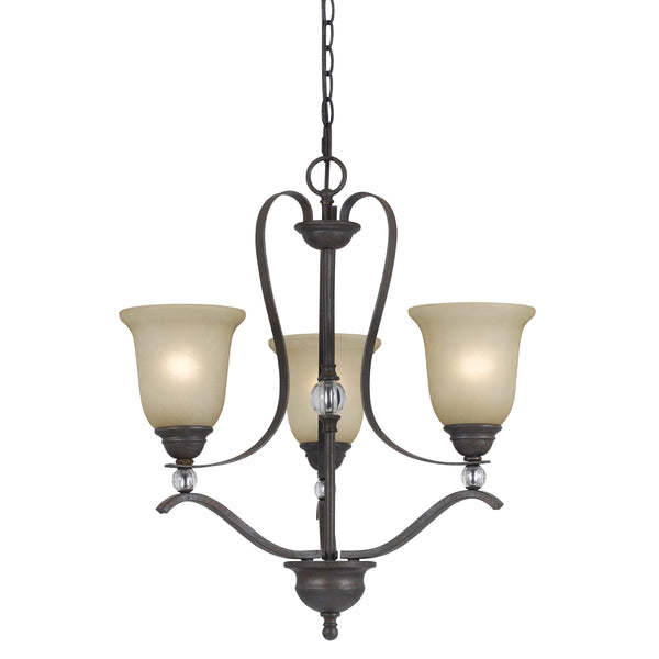 3 Bulb Uplight Chandelier With Metal Frame And Glass Shades Gray And Bronze