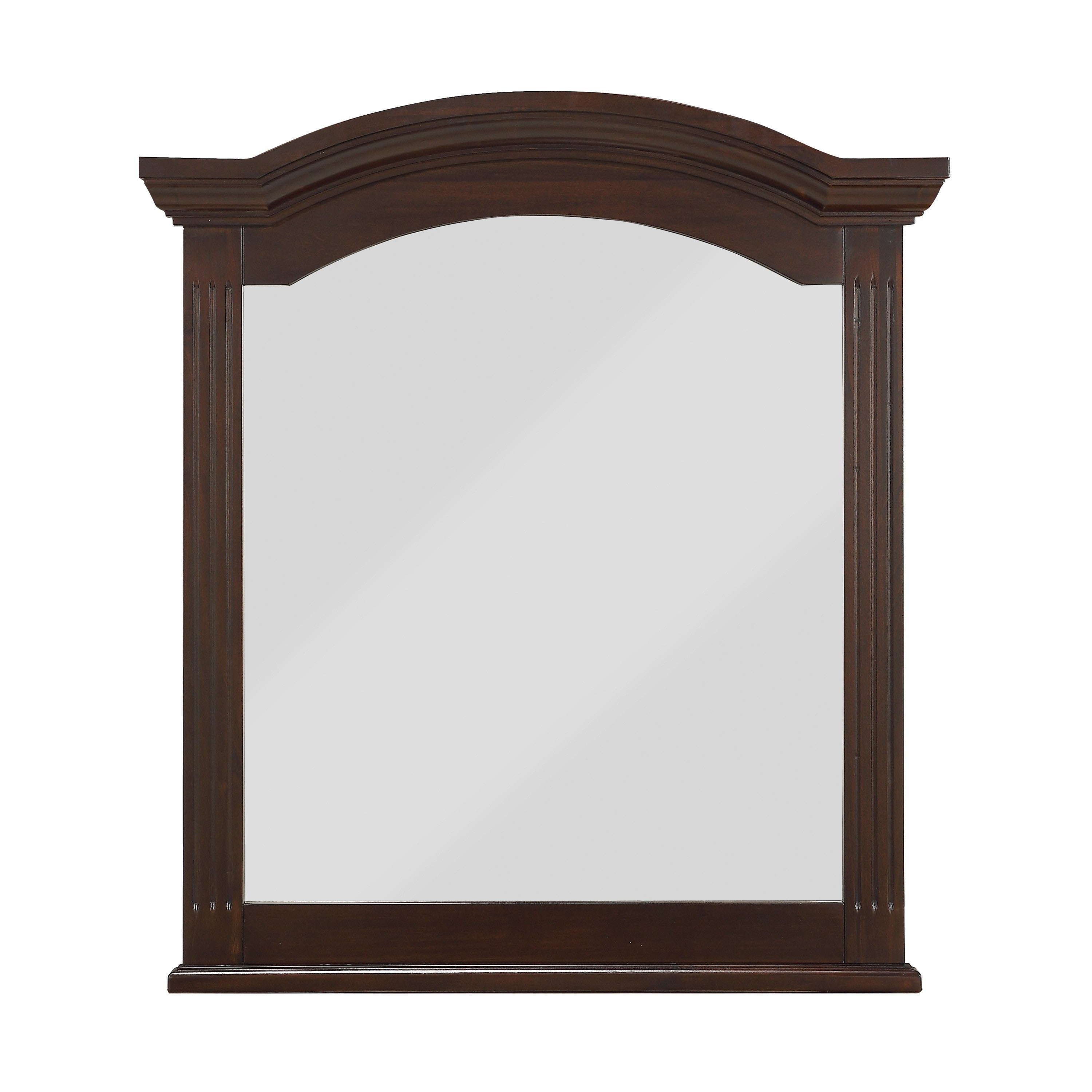Transitional Wooden Frame Mirror With Routed Pilaster And Curved Top Brown