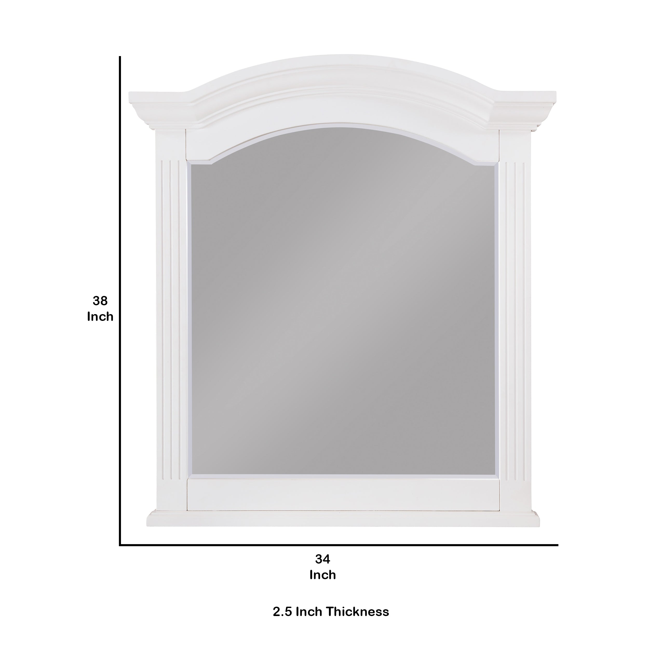 Transitional Wooden Frame Mirror With Routed Pilaster And Curved Top White-zoom-5