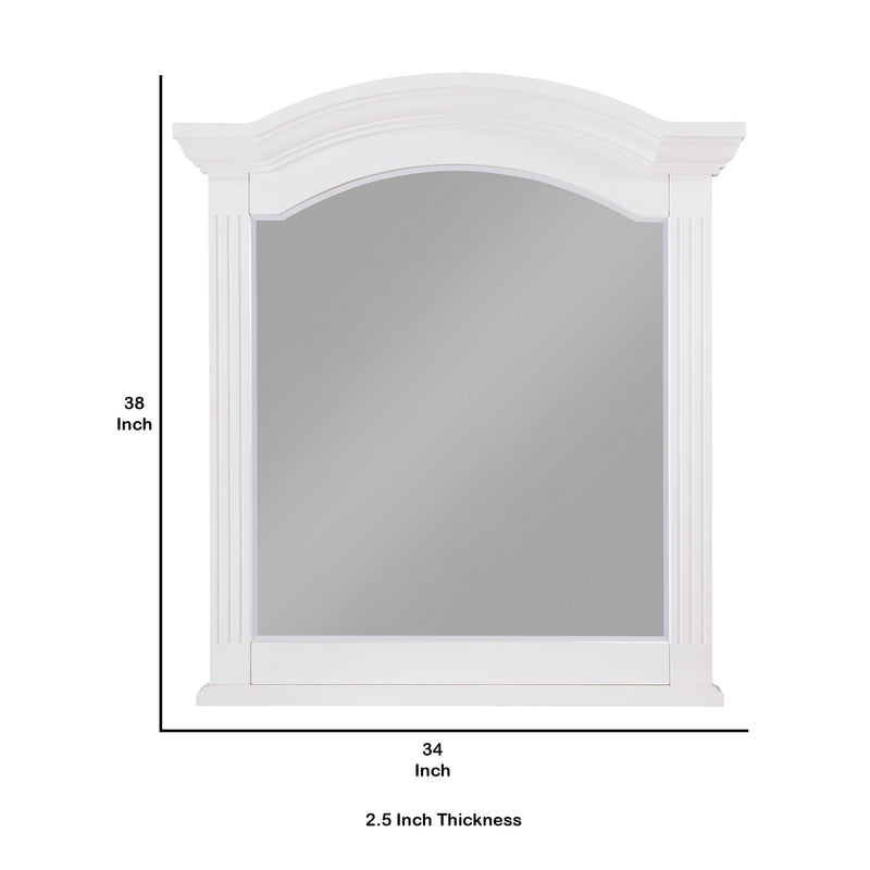 Transitional Wooden Frame Mirror With Routed Pilaster And Curved Top White-zoom-