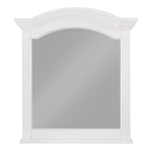 Transitional Wooden Frame Mirror With Routed Pilaster And Curved Top White