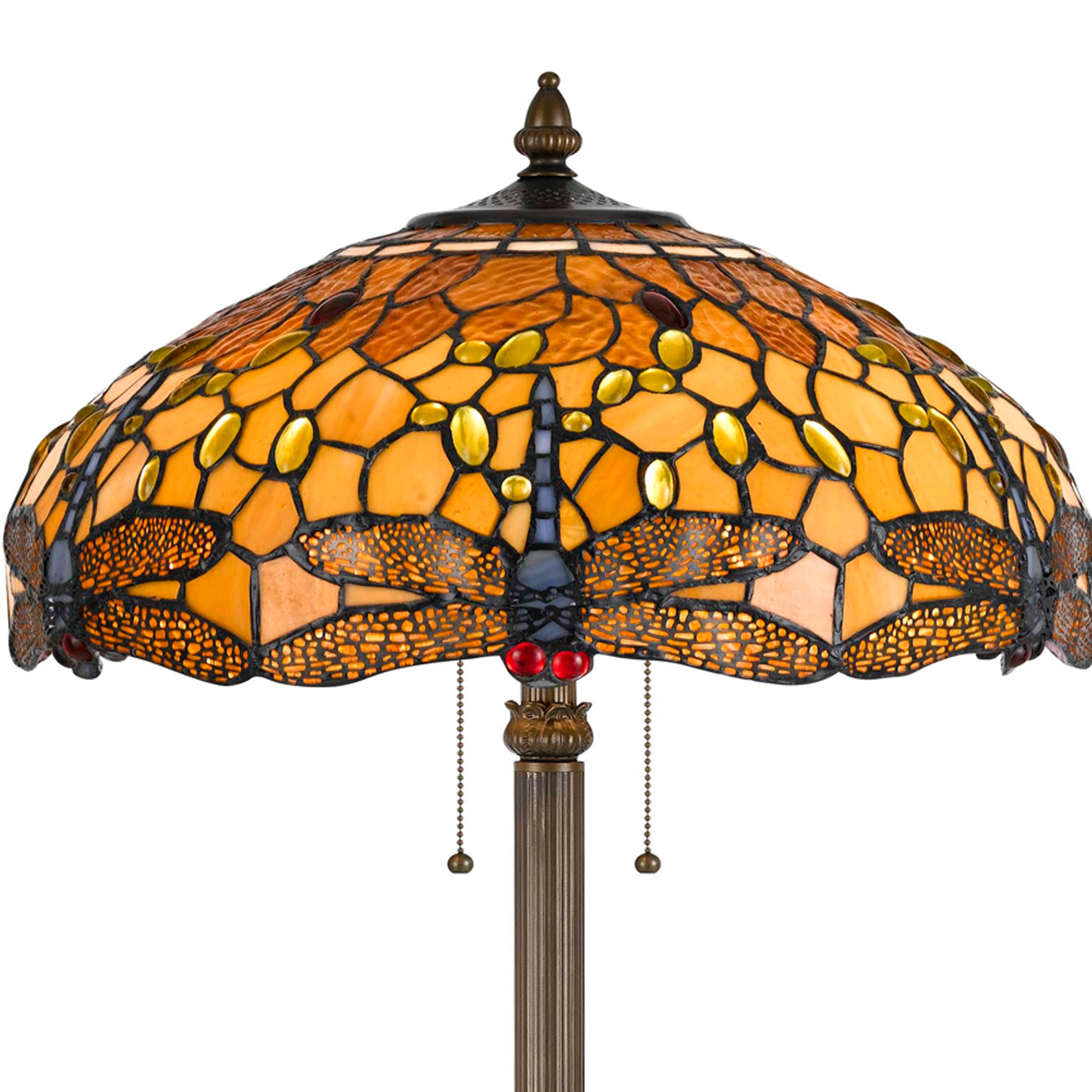 2 Bulb Tiffany Floor Lamp With Dragonfly Design Shade Multicolor-zoom-4