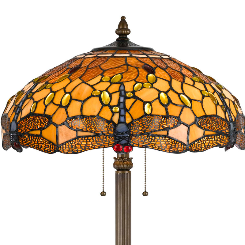 2 Bulb Tiffany Floor Lamp With Dragonfly Design Shade Multicolor-zoom-