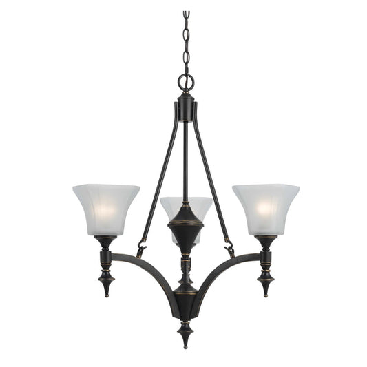 3 Bulb Chandelier With Glass Shade And Metal Frame Black And White
