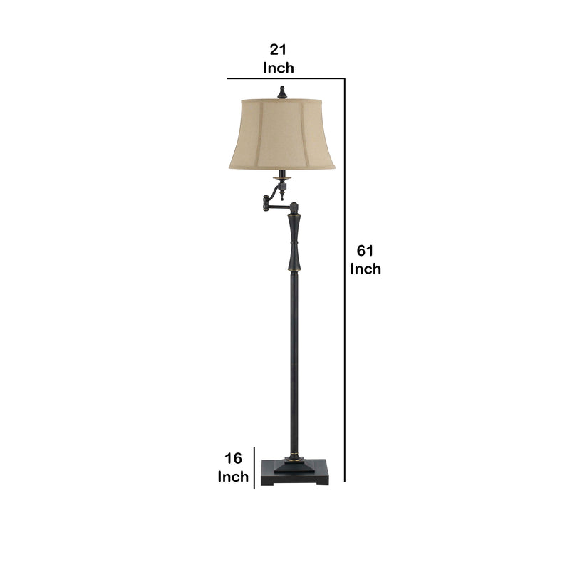 Metal Body Floor Lamp With Fabric Tapered Bell Shade Beige And Black-zoom-