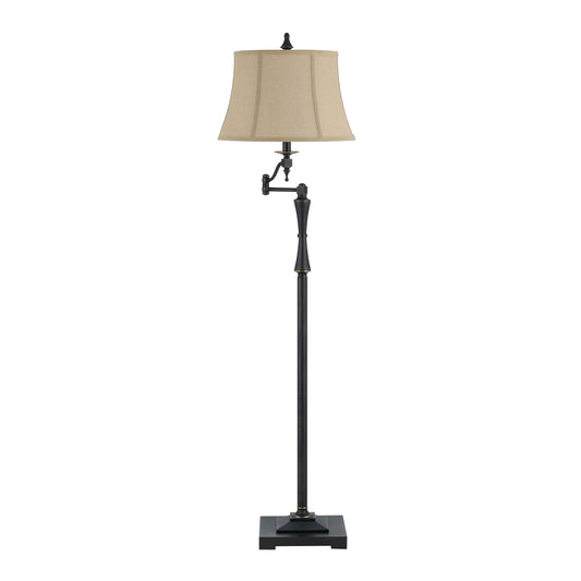 Metal Body Floor Lamp With Fabric Tapered Bell Shade Beige And Black