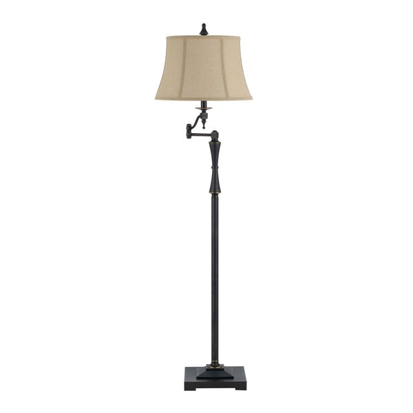 Metal Body Floor Lamp With Fabric Tapered Bell Shade Beige And Black