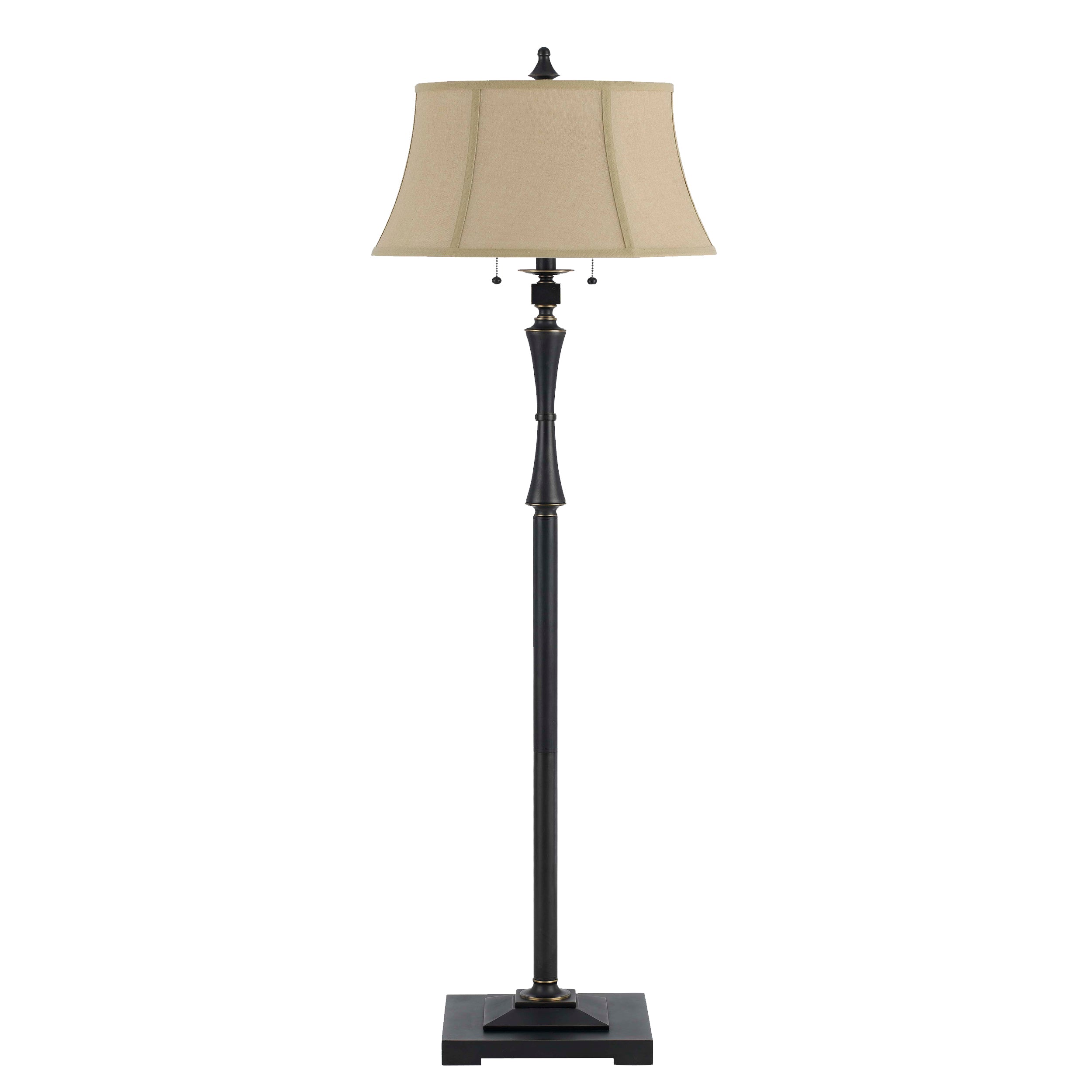 Metal Body Floor Lamp With Fabric Tapered Bell Shade Black And Beige-zoom-1