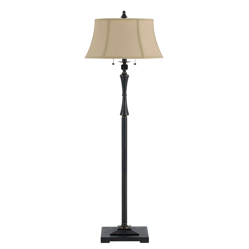 Metal Body Floor Lamp With Fabric Tapered Bell Shade Black And Beige-zoom-