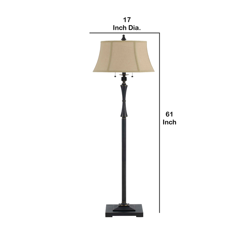 Metal Body Floor Lamp With Fabric Tapered Bell Shade Black And Beige-zoom-