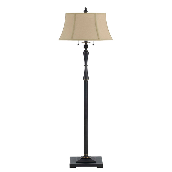 Metal Body Floor Lamp With Fabric Tapered Bell Shade Black And Beige