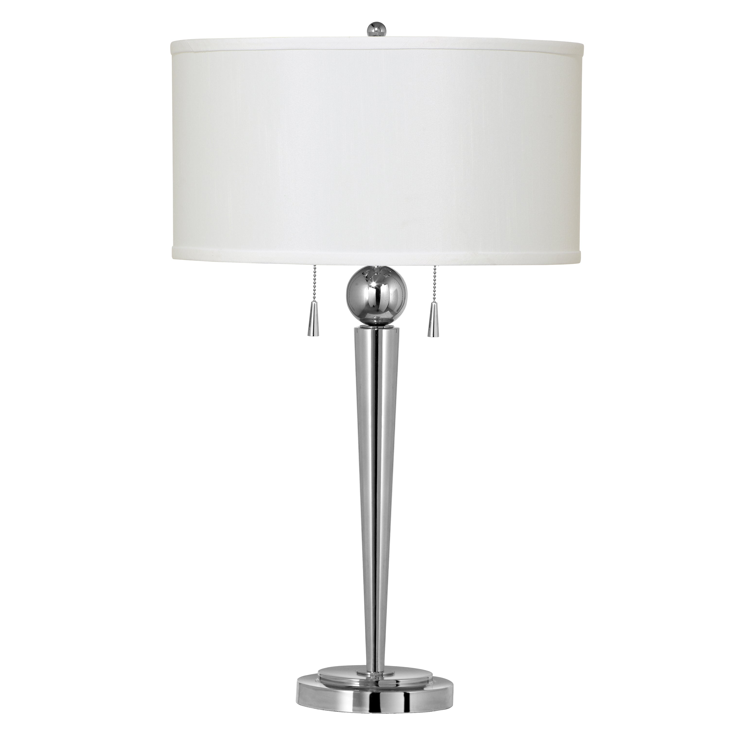 Dual Bulb Metal Body Table Lamp with Fabric Drum Shade Silver and White-zoom-1