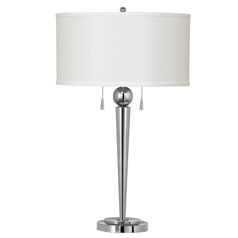 Dual Bulb Metal Body Table Lamp with Fabric Drum Shade Silver and White-zoom-