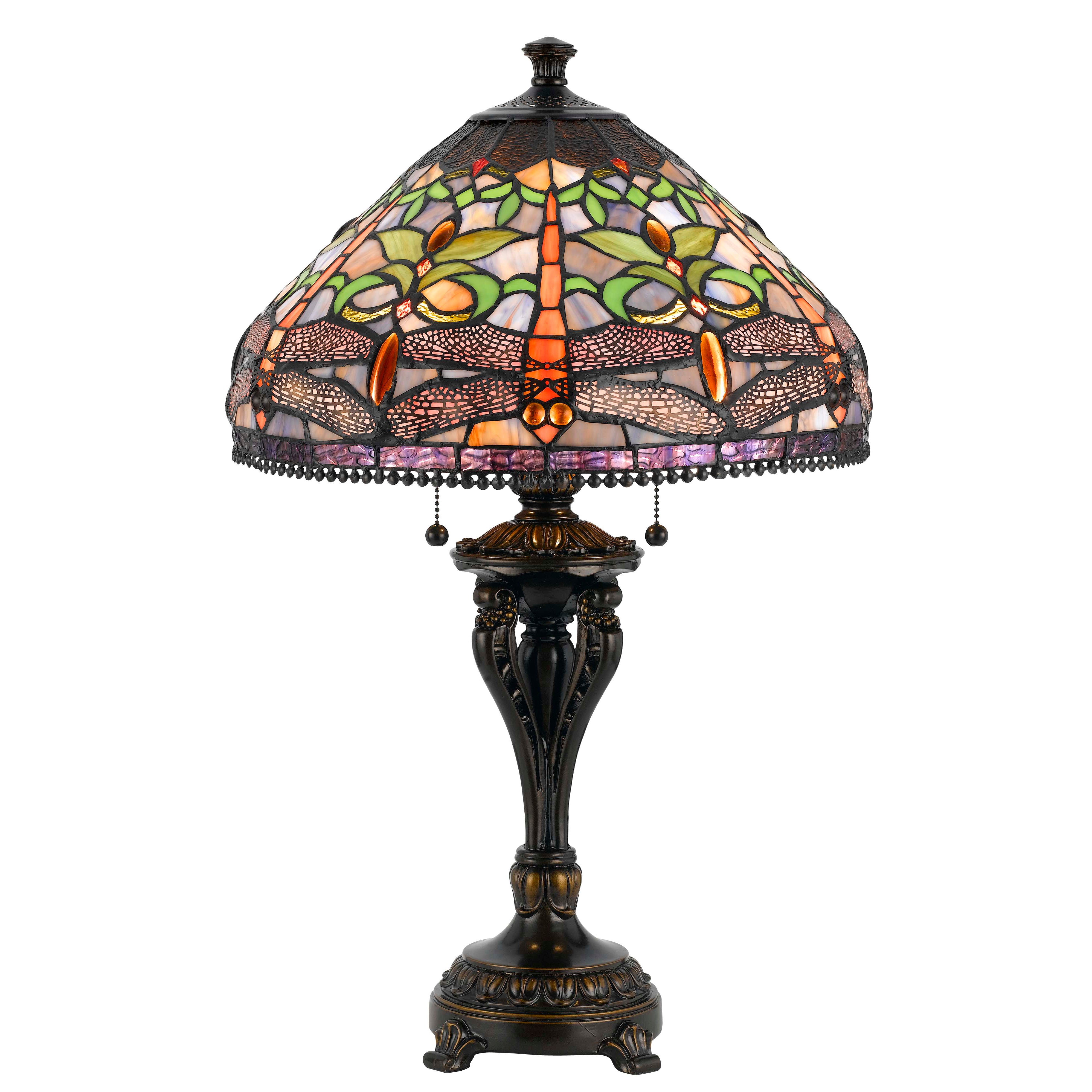 Tiffany Table Lamp with Metal Body and Dragonfly Design Shade Multicolor-zoom-1
