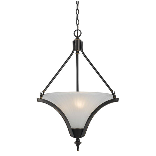 3 Bulb Pendant With Glass Shade And Metal Frame Black And White