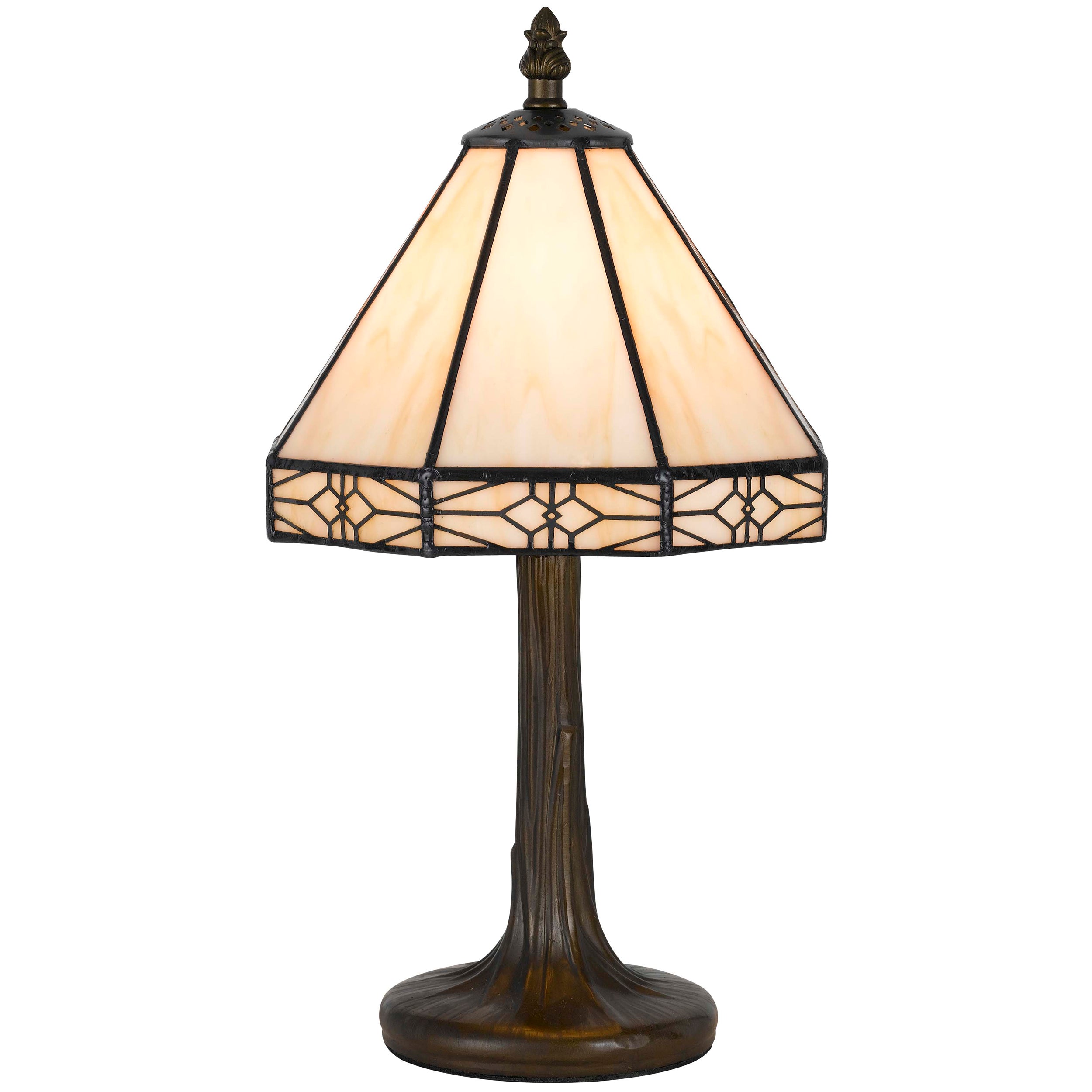 Tree Like Metal Body Tiffany Table lamp with Conical Shade Beige and Bronze-zoom-1