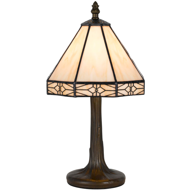 Tree Like Metal Body Tiffany Table lamp with Conical Shade Beige and Bronze-zoom-