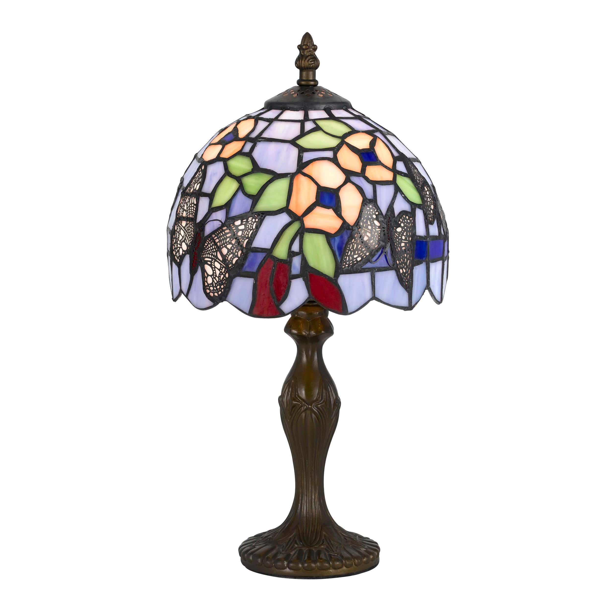 Metal Body Tiffany Table Lamp with Butterfly Design Shade Multicolor