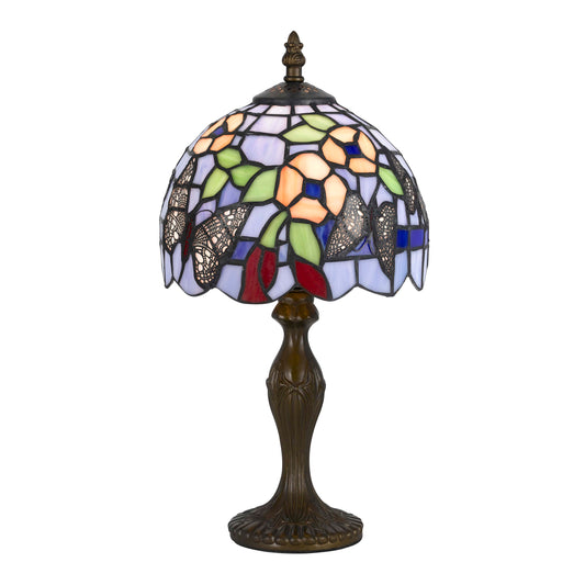 Metal Body Tiffany Table Lamp with Butterfly Design Shade Multicolor