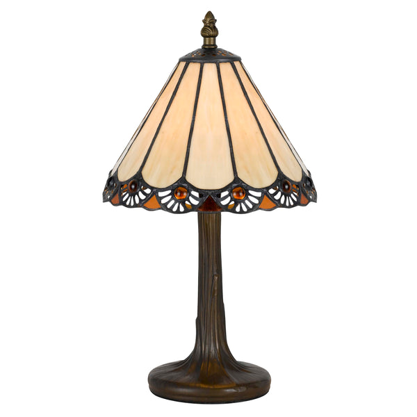 Tree Like Metal Body Tiffany Table lamp with Conical Shade Bronze and Beige