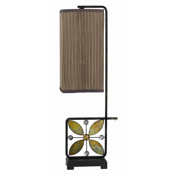 Metal Body Table Lamp with Butterfly Wing Accents and Pleated Shade Brown
