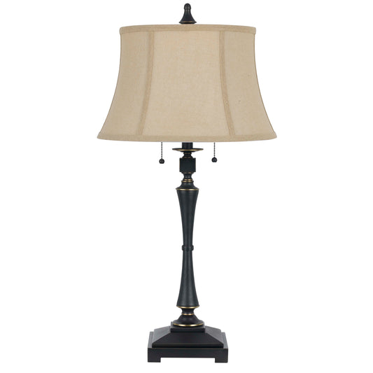 Metal Body Table Lamp with Fabric Tapered Bell Shade Beige and Black
