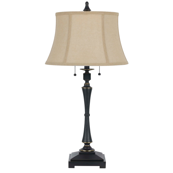 Metal Body Table Lamp with Fabric Tapered Bell Shade Beige and Black