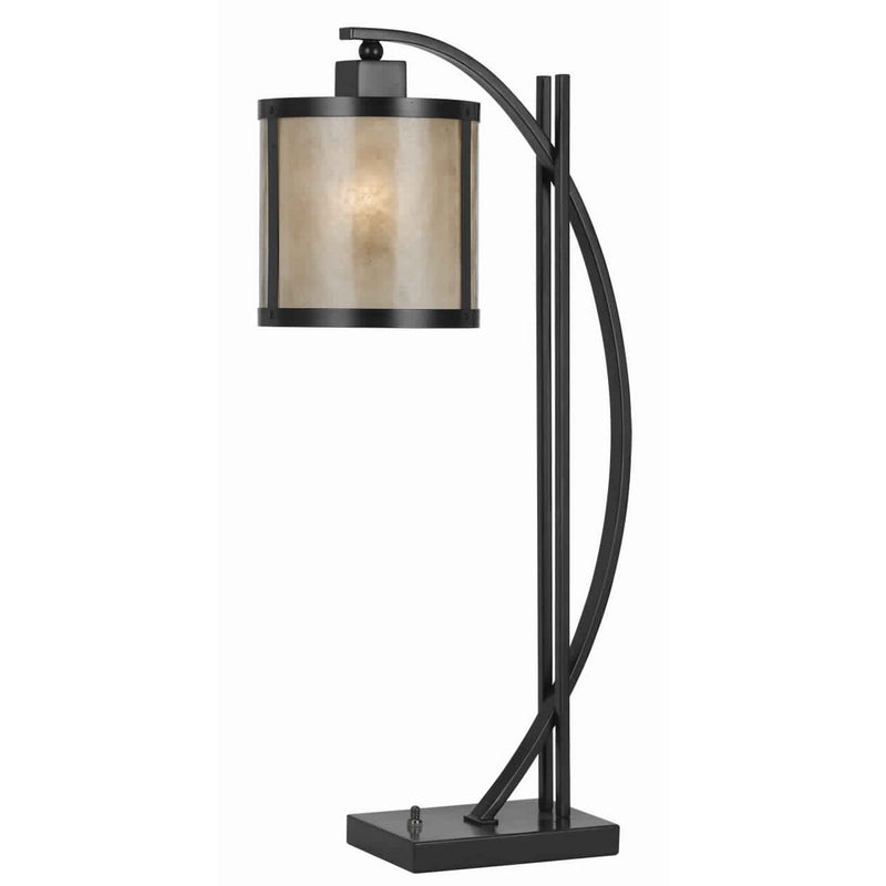 60 Watt Table Lamp with Metal Body and Mica Drum Shade Black-zoom-