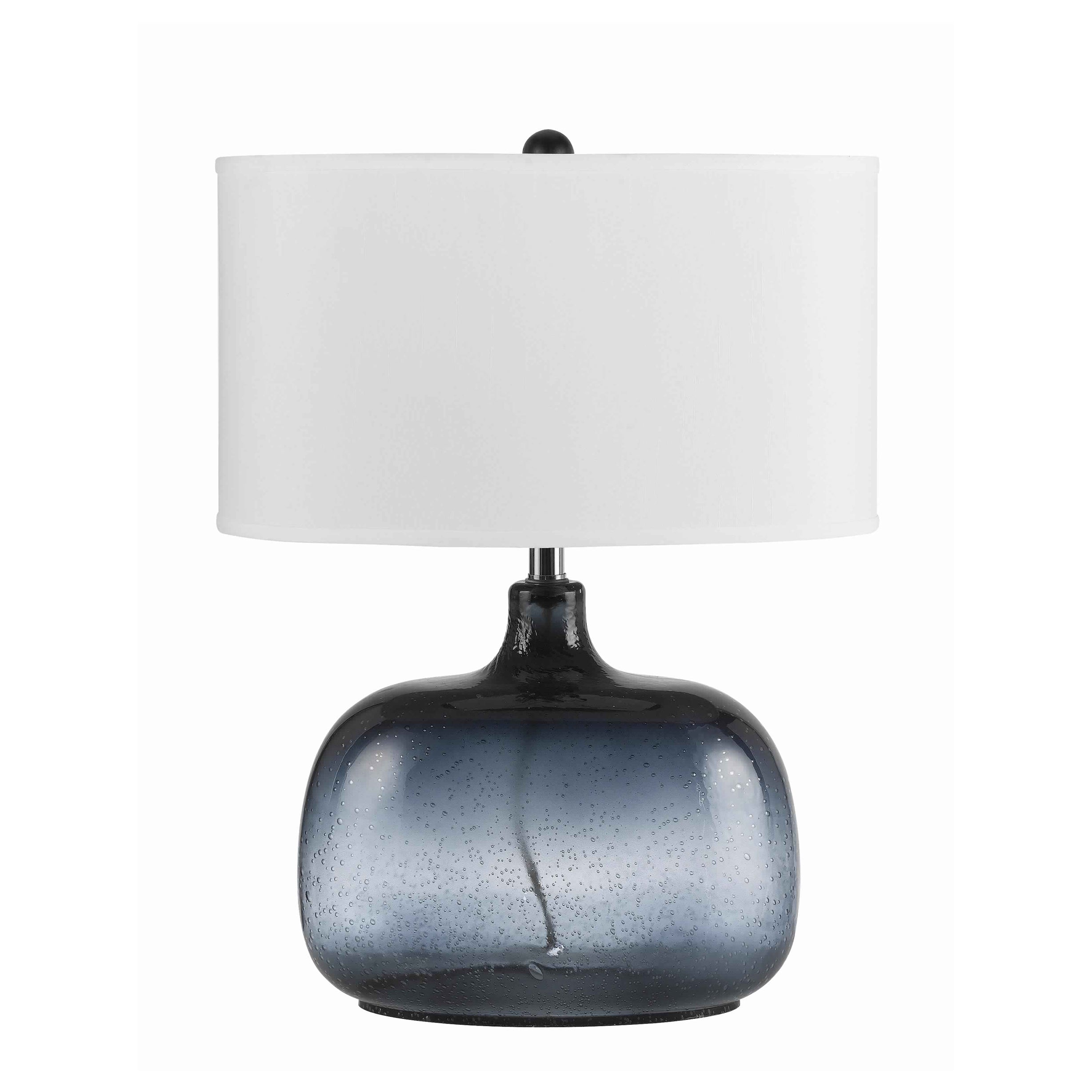 Glass Body Table Lamp with Drum Shade and Bubble Design Blue and White-zoom-1